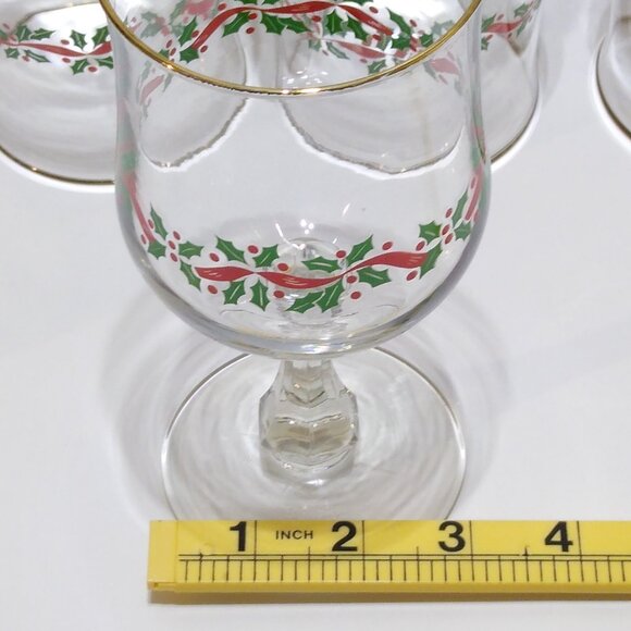 Libbey Holiday Christmas Wine Glasses w/ Gold Trim Holly Berry Design Set of 8 - Picture 14 of 14